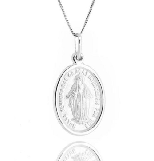 Colar com medalha de Nossa Senhora das Graças feito em prata 950.