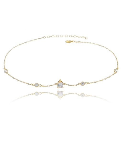 choker folheada a ouro com pedra cristal com ponto de luz cristal semi joias da moda