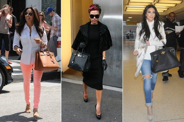 Eva Longoria, Victoria Beckham e Kim Kardashian usam a bolsa Birkin, da Hermès.