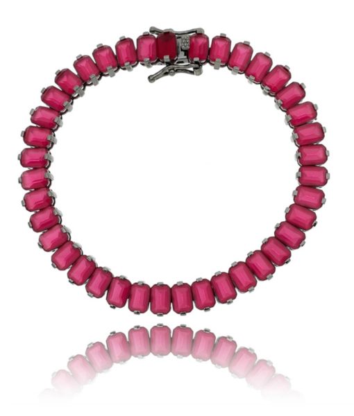 pulseira riviera quadradinha com zirconias rubis rodio negro