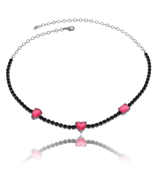 choker de riviera negra com zirconias rubis semijoias da moda