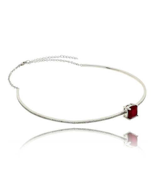 choker rodio com zirconias cristais e rubi semi joias finas