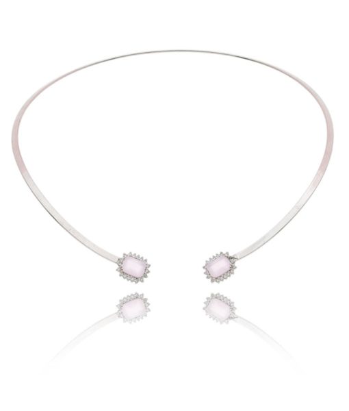 choker prata com zirconias quartzo rosa semijoia