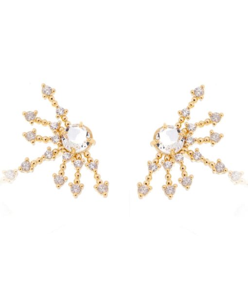 ear cuff dourado com zirconias brancas de raios semijoia