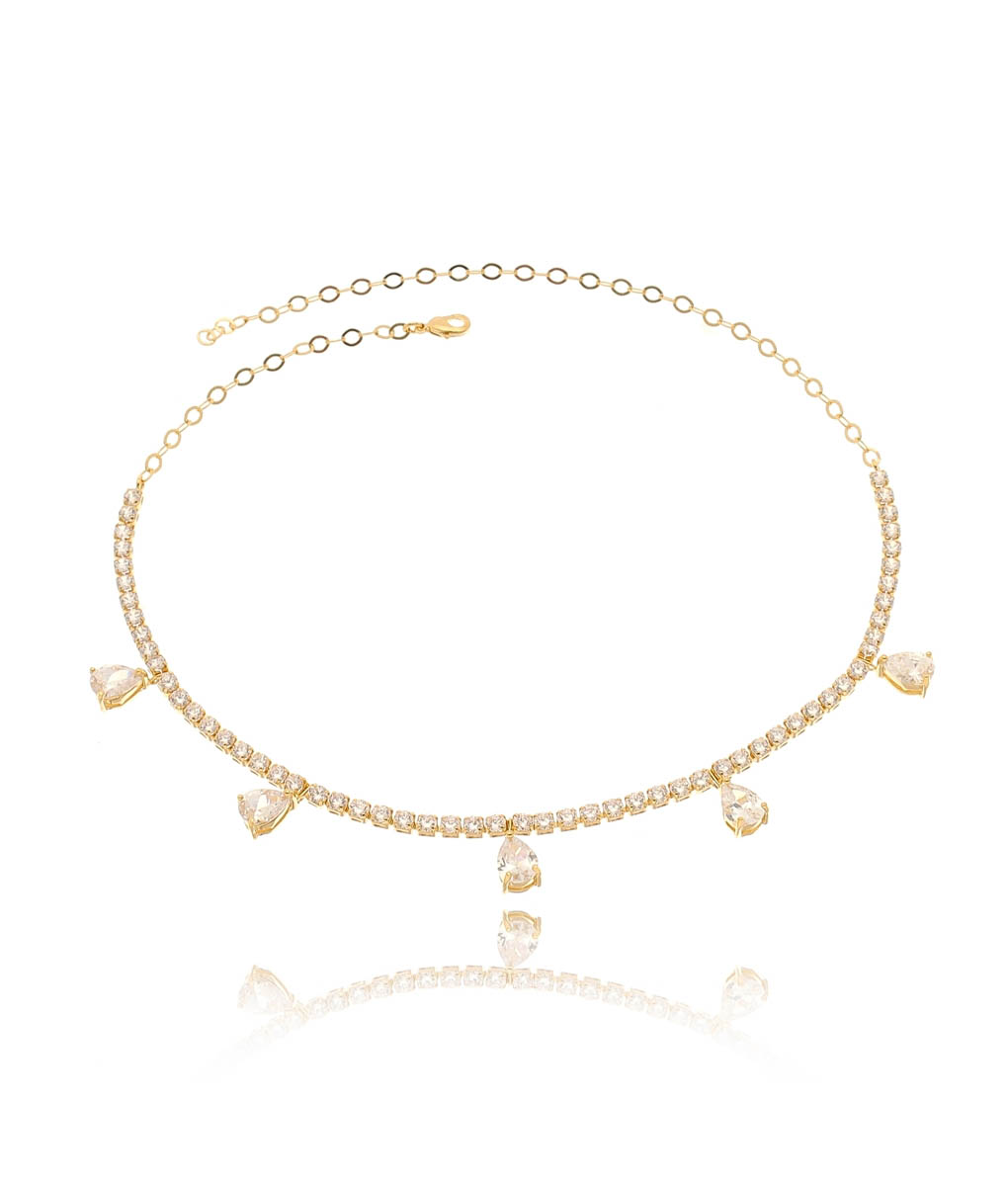 choker dourada de gotinhas brancas Semijoias