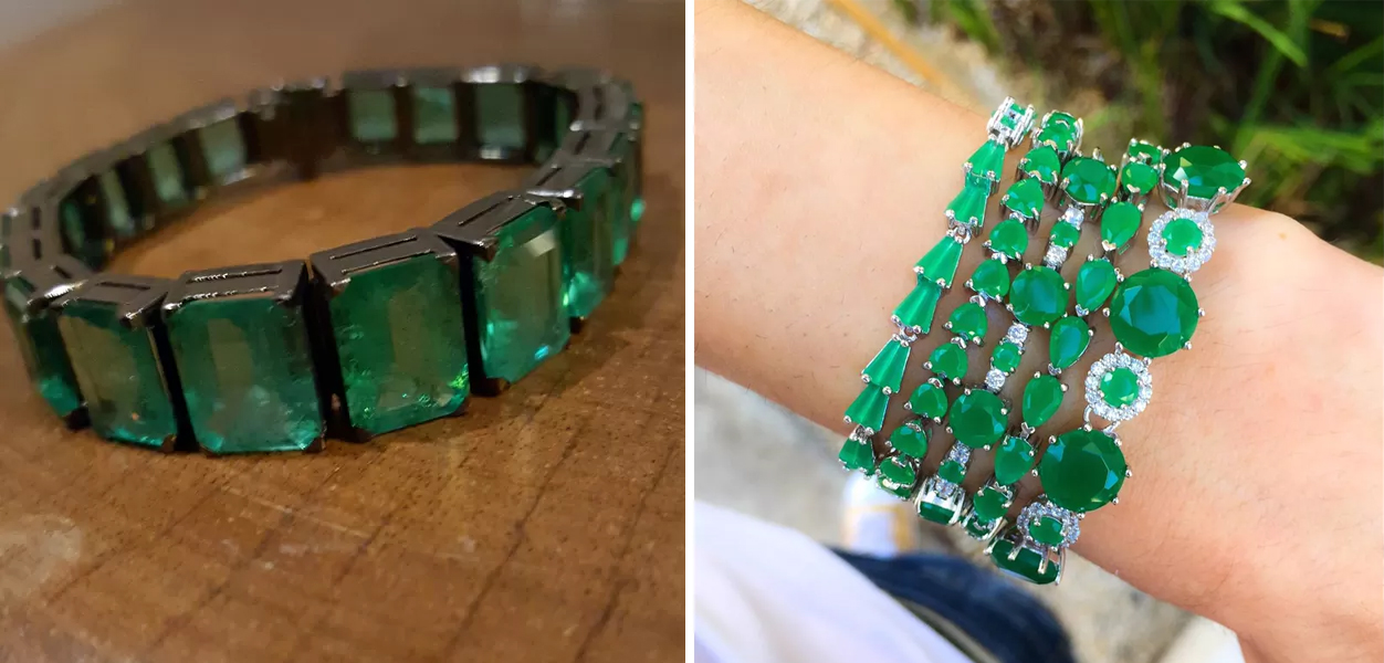 À esquerda a pulseira usada por Ivete/ Reprodução: Gshow À direita uma sugestão de como usar pulseiras de esmeralda para arrasar!