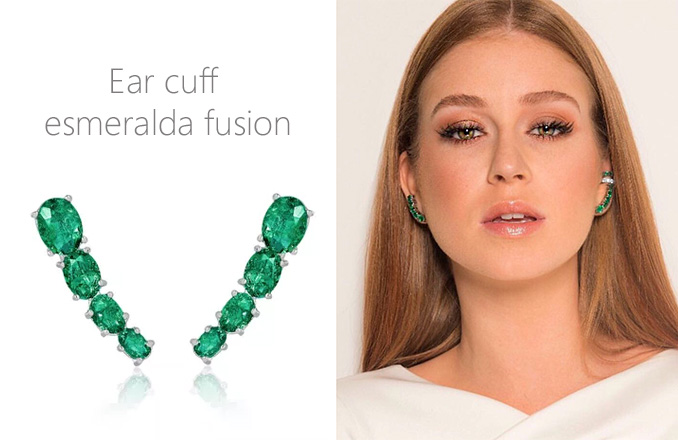 Brincos da moda ear cuffs esmeraldas