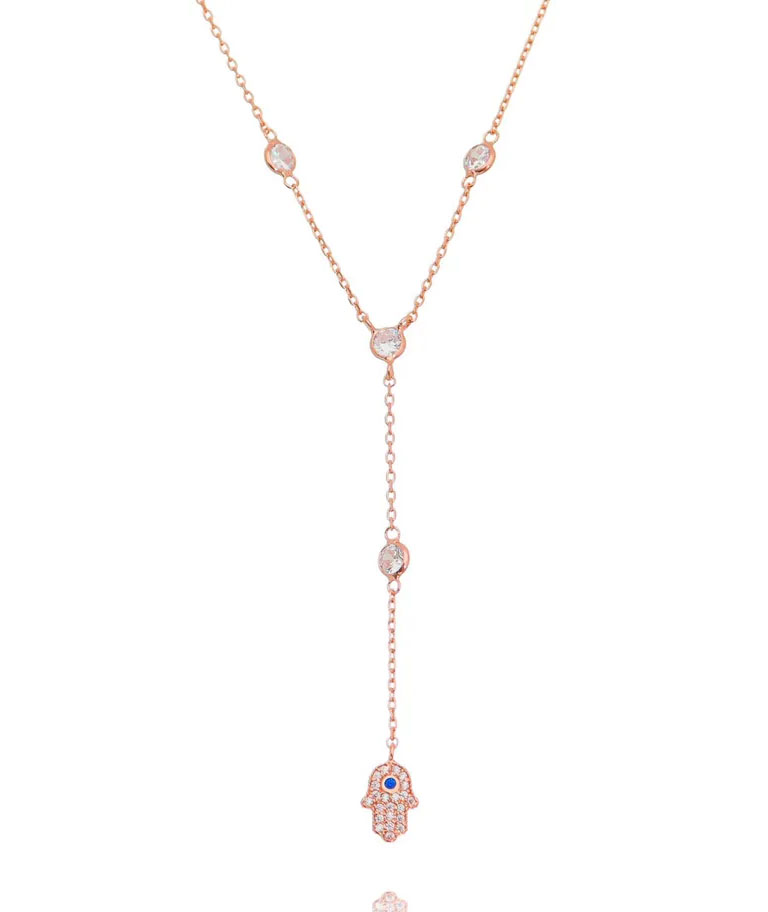 colares da moda gravatinha hamsa rose