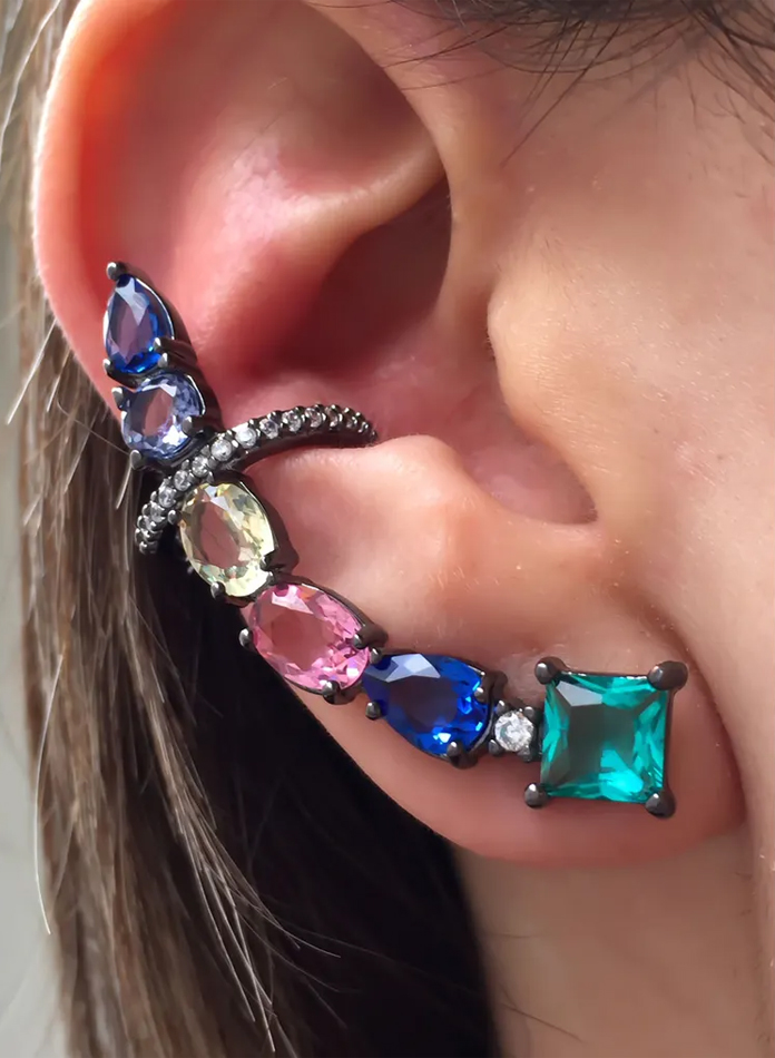 brinco ear cuff colorido