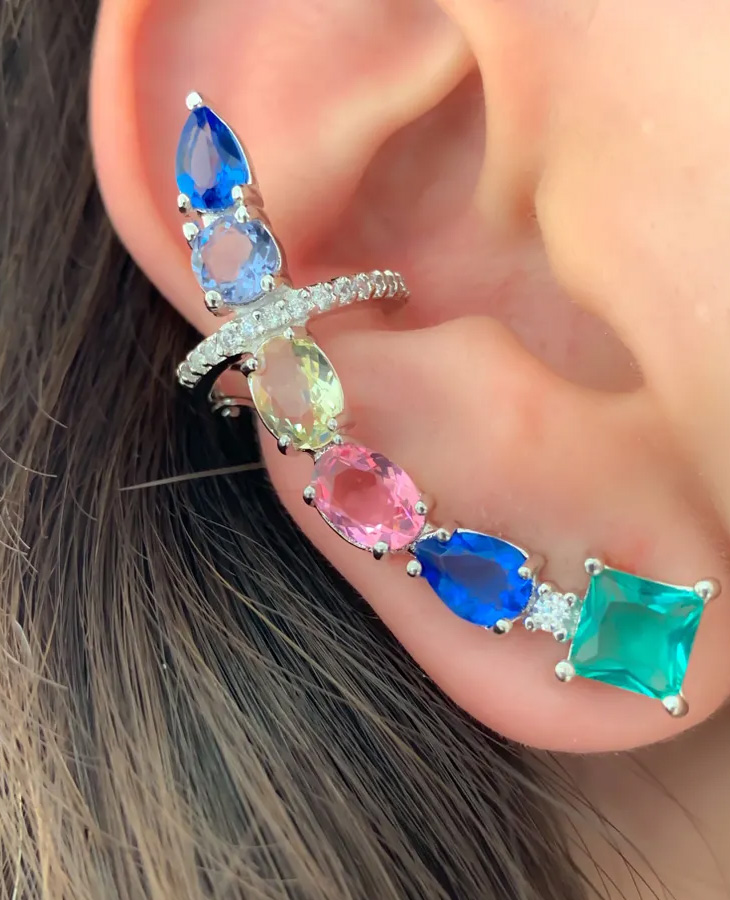 brinco ear cuff colorido maxi