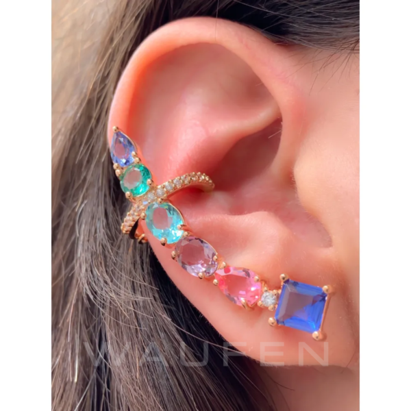 ear cuff colorido piercing fake