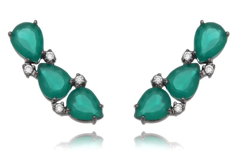 brinco ear cuff pedra verde