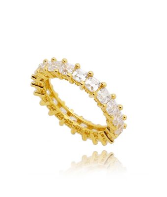 Aliança Toda Cravejada Em Prata 925 Com Banho Ouro 18K
