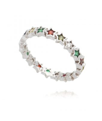 Aliança de estrelinhas rainbow prata 925