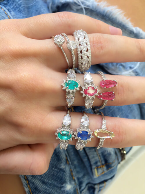 Anel princess oval pedra rubi inclusão e zirconias brancas rodio semijoia - Image 2