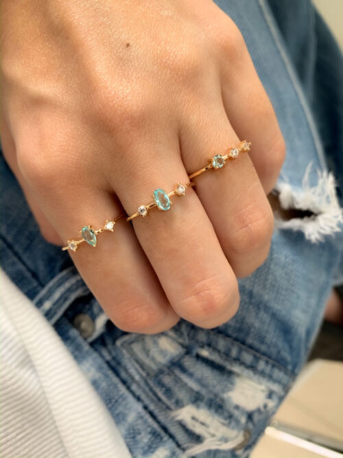 Skinny ring Meghan Markle agua marinha e zirconias prata 925 banho ouro - Image 2