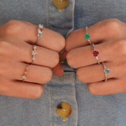 conjunto de anéis delicados com pedras zirconias coloridas joias da moda em prata 925 waufen