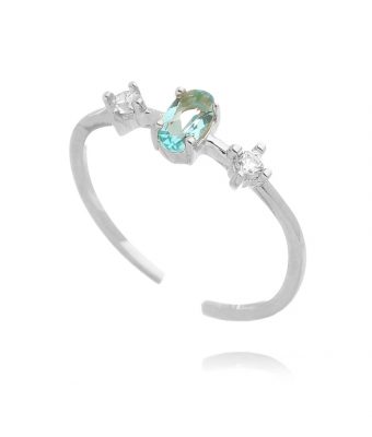 Anel ajustavel fininho skinny ring oval agua marinha prata 925