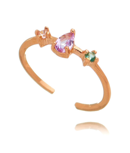 Skinny ring ajustavel colorido de gotinha ametista prata 925 banho rose