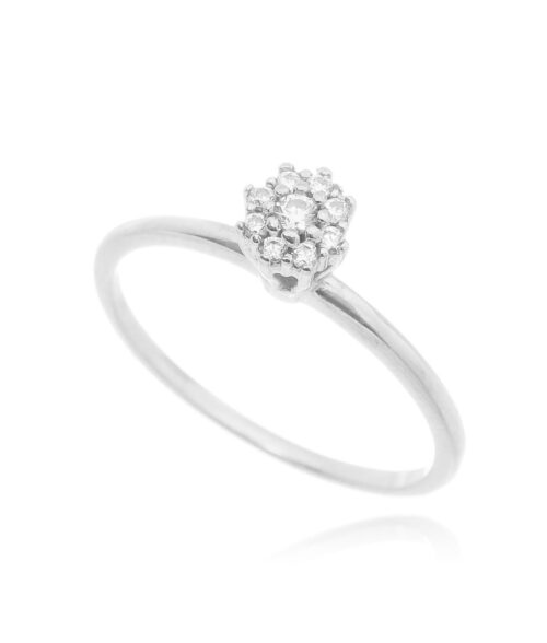 Anel chuveiro zirconias em rodio branco semi joia