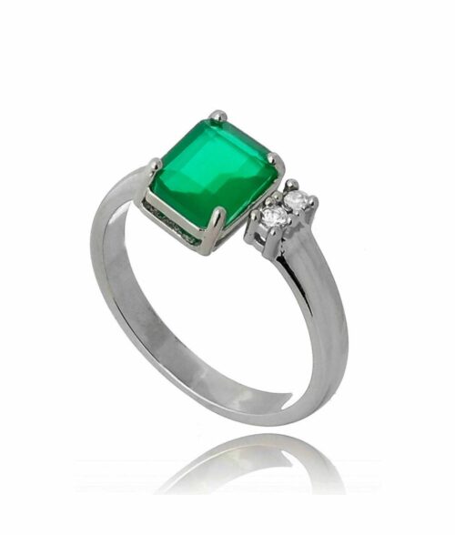 Anel moderno rodio negro com zirconia esmeralda semijoia