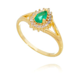 Anel de dedinho ou anel de falange gotinha esmeralda prata 925 banho ouro