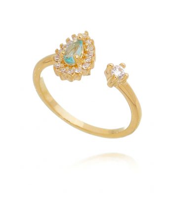 Anel falange ou anel dedinho de gota agua marinha cravejada prata 925 banho ouro