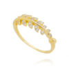 Anel de folha de zirconias brancas dourado semi joias