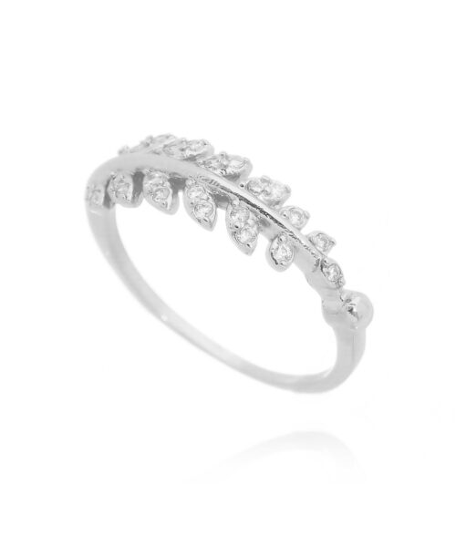 Anel de folha de zirconias brancas rodio semi joias