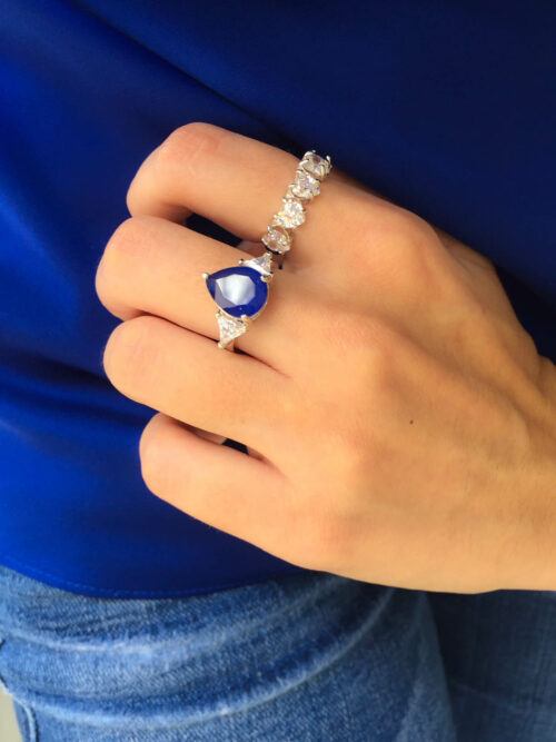 Anel da moda gotinha azul safira leitosa semi joia luxo - Image 2