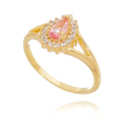 Anel de dedinho ou anel de falange gotinha safira rosa prata 925 banho ouro