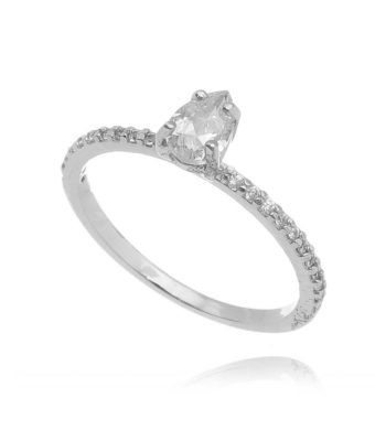 Anel Classico Gota Zirconia Branca Cravejado Por Micro Zirconias Prata 925