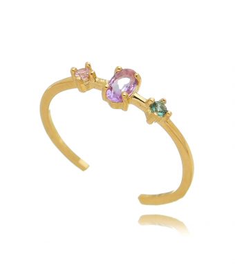 Skinny ring estilo Meghan Markle pedrinhas coloridas prata 925 banho ouro