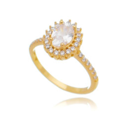 Anel oval princesa zirconias brancas banho de ouro
