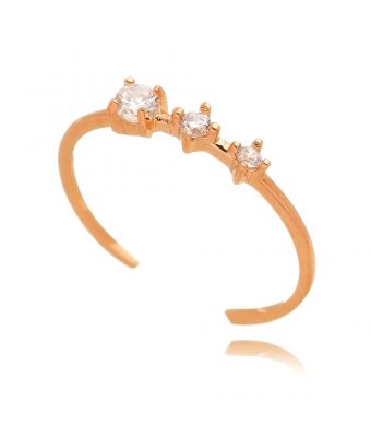 Anel fininho skinny ring Meghan Markle 3 zirconias prata 925 rose gold