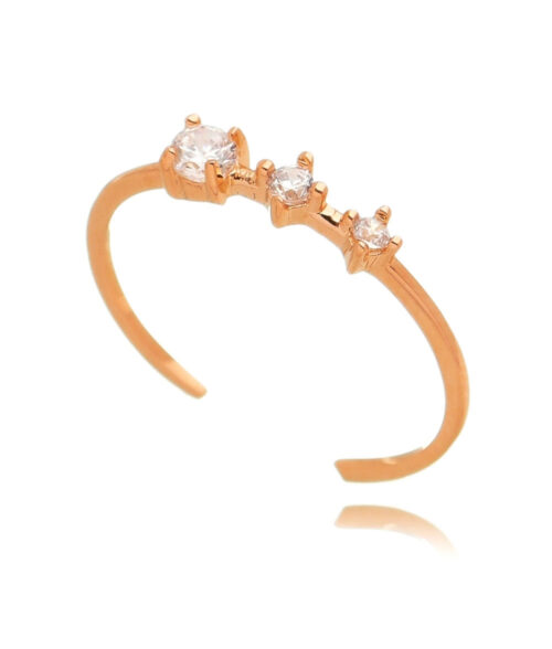 Anel fininho skinny ring Meghan Markle 3 zirconias prata 925 rose gold