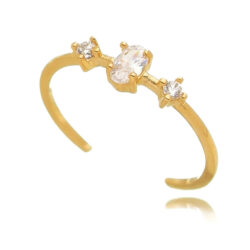 Anel fininho ajustavel skinny ring oval zirconias prata 925 banhada em ouro