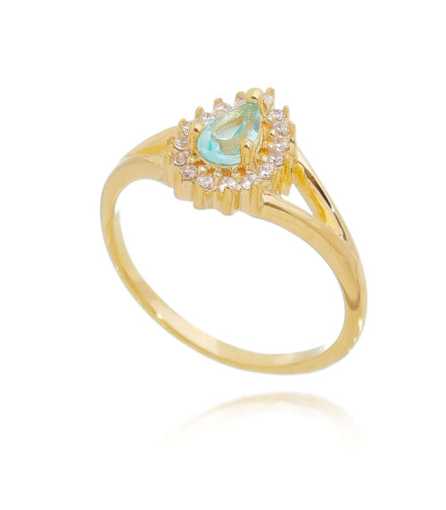 Anel Pinky Finger Ou Anel De Falange Gota Agua Marinha Prata 925 Banho Ouro