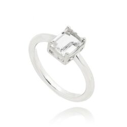 Anel rodio branco com zirconia cristal semi joia da moda