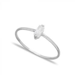 Anel skinny ring com zirconia baguete Meghan Markle prata 925