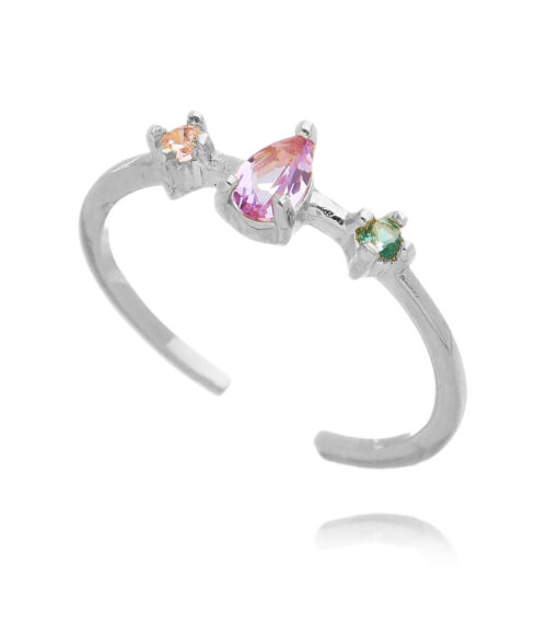 Skinny ring ajustável gotinha cristais coloridinhos prata 925