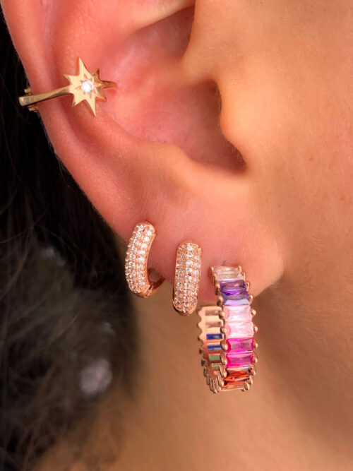 Argola Pequena Micro Cravejada De Zirconias Rose Gold Prata 925 - Image 2