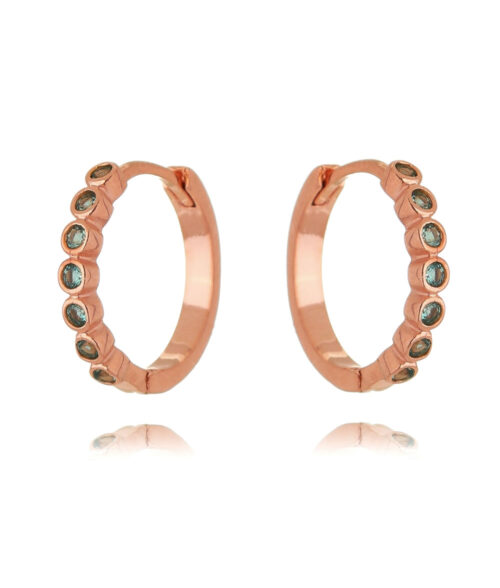 Argola Prata 925 Pequena Cravação Inglesa Turmalina Banho Rose Gold