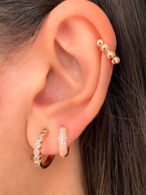 Argola Prata 925 Pequena Cravação Inglesa Turmalina Banho Rose Gold - Image 2