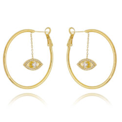 Argola Da Moda Com Pingente De Olho Zirconias Semi Joia Dourada