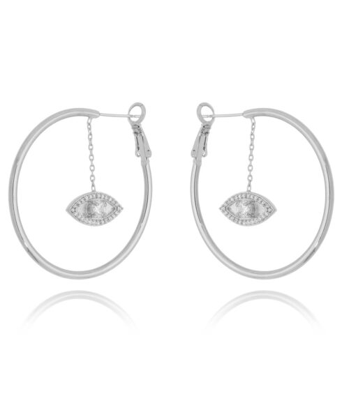 Argola Da Moda Com Pingente De Olho Zirconias Semi Joia Ródio