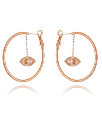Argola Da Moda Com Pingente De Olho Zirconias Semi Joia Rosé