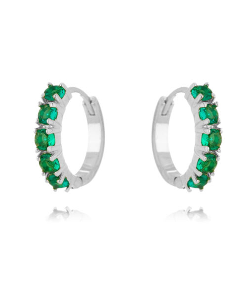 Argola Pequena Basica De Zirconias Esmeraldas Rodio Jóias