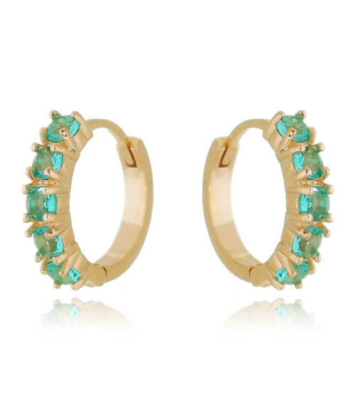 Argola Pequena Cravejada Turmalina Prata 925 Banho Ouro