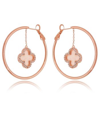 Argola Da Moda Com Pingente De Trevo Zirconias Semi Joia Rosé